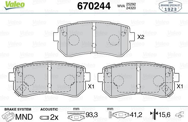 Valeo 670244 - Kit de plaquettes de frein, frein à disque cwaw.fr