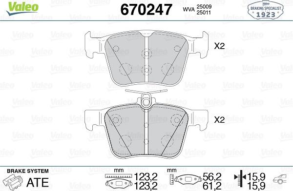 Valeo 670247 - Kit de plaquettes de frein, frein à disque cwaw.fr