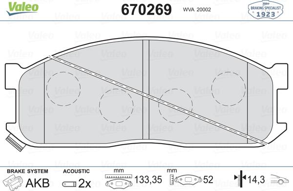 Valeo 670269 - Kit de plaquettes de frein, frein à disque cwaw.fr