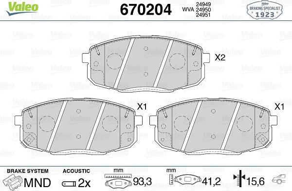 Valeo 670204 - Kit de plaquettes de frein, frein à disque cwaw.fr