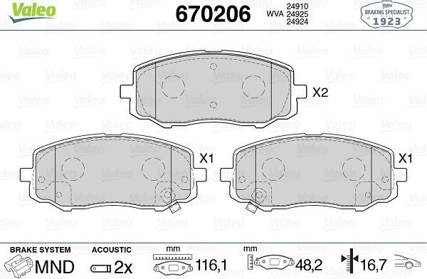 Valeo 670206 - Kit de plaquettes de frein, frein à disque cwaw.fr