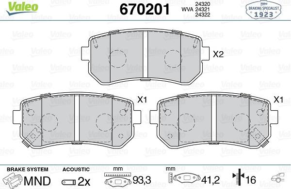 Valeo 670201 - Kit de plaquettes de frein, frein à disque cwaw.fr