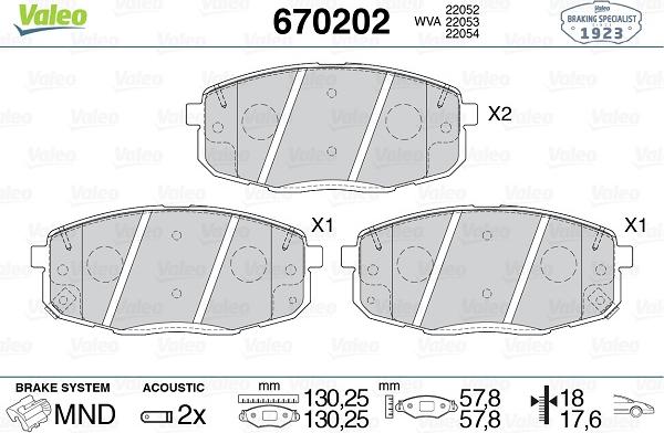 Valeo 670202 - Kit de plaquettes de frein, frein à disque cwaw.fr