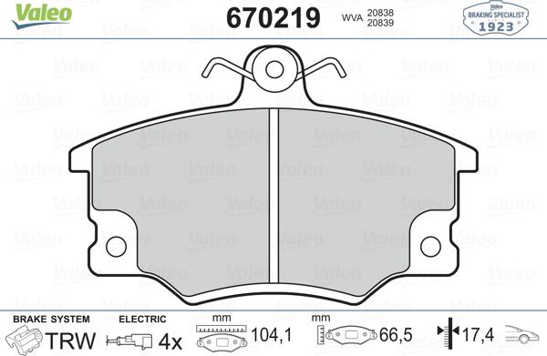 Valeo 670219 - Kit de plaquettes de frein, frein à disque cwaw.fr