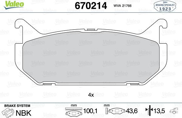 Valeo 670214 - Kit de plaquettes de frein, frein à disque cwaw.fr