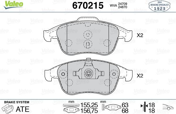 Valeo 670215 - Kit de plaquettes de frein, frein à disque cwaw.fr