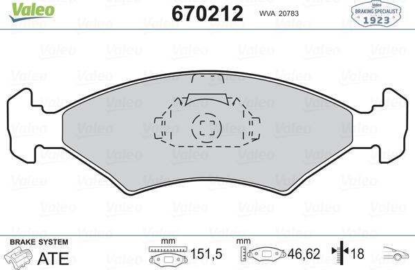 Valeo 670212 - Kit de plaquettes de frein, frein à disque cwaw.fr