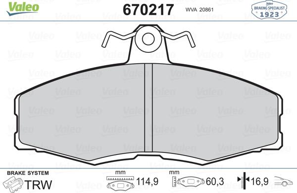 Valeo 670217 - Kit de plaquettes de frein, frein à disque cwaw.fr