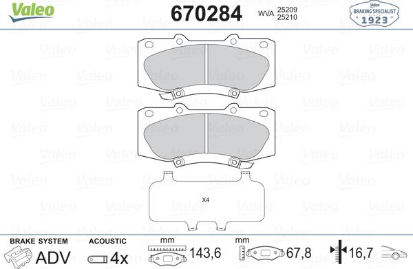 Valeo 670284 - Kit de plaquettes de frein, frein à disque cwaw.fr