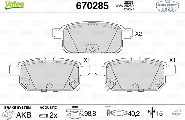 Valeo 670285 - Kit de plaquettes de frein, frein à disque cwaw.fr