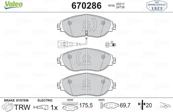 Valeo 670286 - Kit de plaquettes de frein, frein à disque cwaw.fr