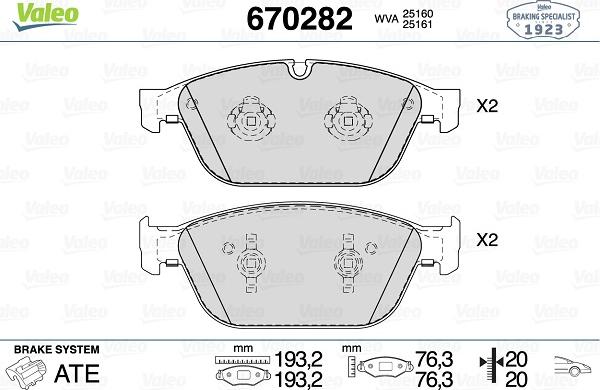 Valeo 670282 - Kit de plaquettes de frein, frein à disque cwaw.fr