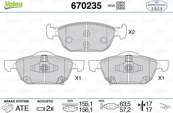 Valeo 670235 - Kit de plaquettes de frein, frein à disque cwaw.fr