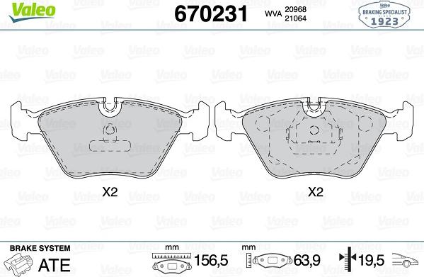 Valeo 670231 - Kit de plaquettes de frein, frein à disque cwaw.fr