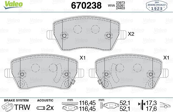 Valeo 670238 - Kit de plaquettes de frein, frein à disque cwaw.fr