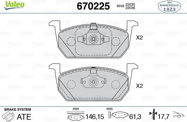 Valeo 670225 - Kit de plaquettes de frein, frein à disque cwaw.fr