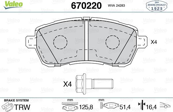 Valeo 670220 - Kit de plaquettes de frein, frein à disque cwaw.fr