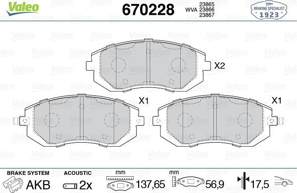 Valeo 670228 - Kit de plaquettes de frein, frein à disque cwaw.fr