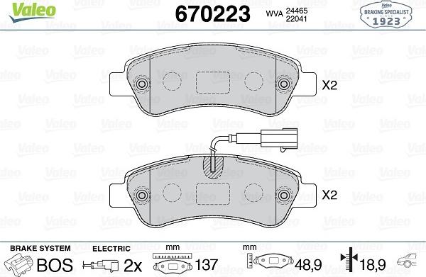 Valeo 670223 - Kit de plaquettes de frein, frein à disque cwaw.fr