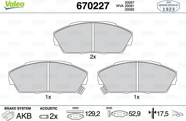 Valeo 670227 - Kit de plaquettes de frein, frein à disque cwaw.fr