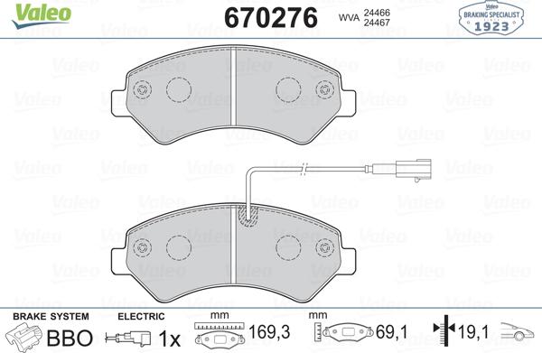 Valeo 670276 - Kit de plaquettes de frein, frein à disque cwaw.fr