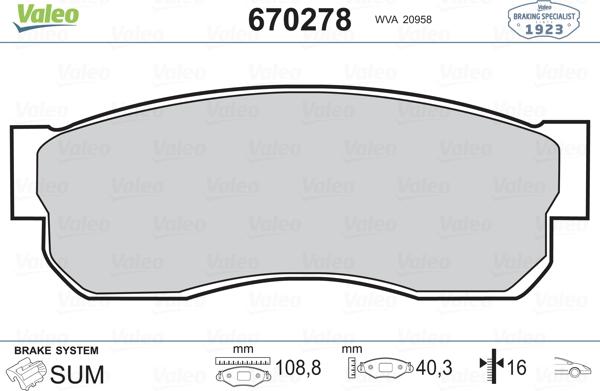 Valeo 670278 - Kit de plaquettes de frein, frein à disque cwaw.fr