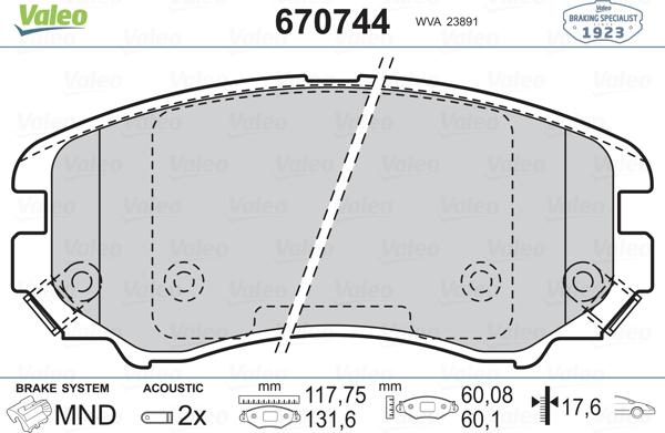 Valeo 670744 - Kit de plaquettes de frein, frein à disque cwaw.fr