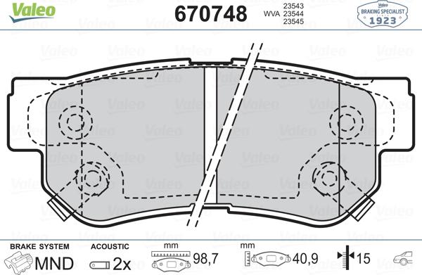 Valeo 670748 - Kit de plaquettes de frein, frein à disque cwaw.fr