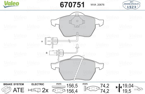 Valeo 670751 - Kit de plaquettes de frein, frein à disque cwaw.fr