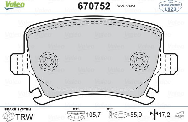 Valeo 670752 - Kit de plaquettes de frein, frein à disque cwaw.fr