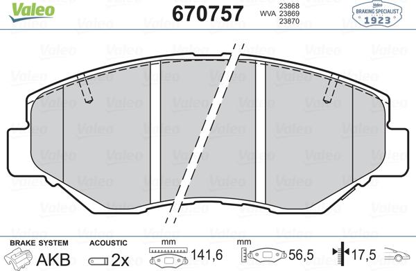 Valeo 670757 - Kit de plaquettes de frein, frein à disque cwaw.fr