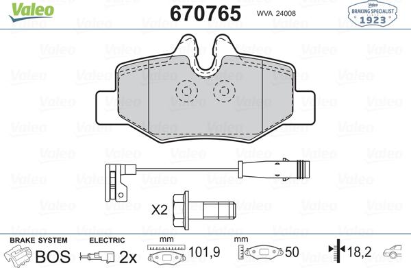 Valeo 670765 - Kit de plaquettes de frein, frein à disque cwaw.fr