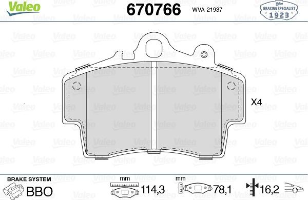 Valeo 670766 - Kit de plaquettes de frein, frein à disque cwaw.fr