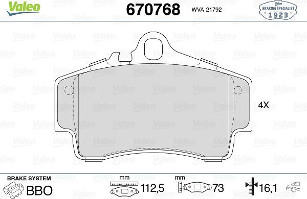 Valeo 670768 - Kit de plaquettes de frein, frein à disque cwaw.fr