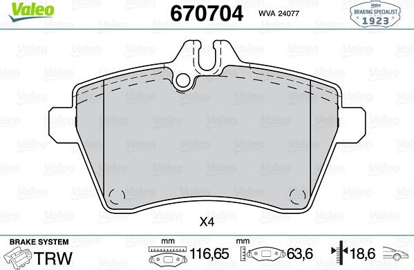 Valeo 670704 - Kit de plaquettes de frein, frein à disque cwaw.fr