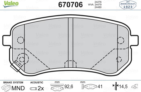 Valeo 670706 - Kit de plaquettes de frein, frein à disque cwaw.fr