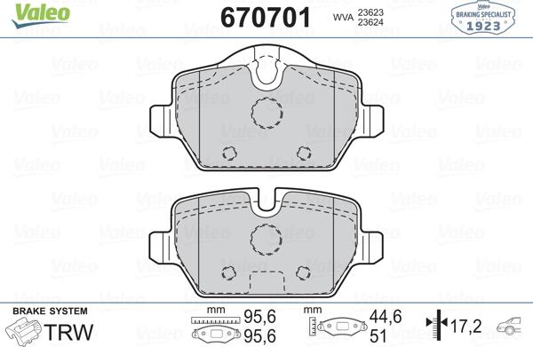 Valeo 670701 - Kit de plaquettes de frein, frein à disque cwaw.fr