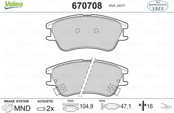 Valeo 670708 - Kit de plaquettes de frein, frein à disque cwaw.fr