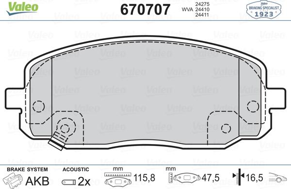 Valeo 670707 - Kit de plaquettes de frein, frein à disque cwaw.fr