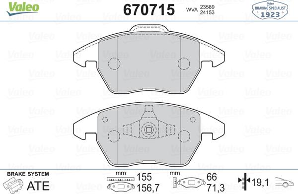 Valeo 670715 - Kit de plaquettes de frein, frein à disque cwaw.fr