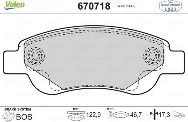 Valeo 670718 - Kit de plaquettes de frein, frein à disque cwaw.fr