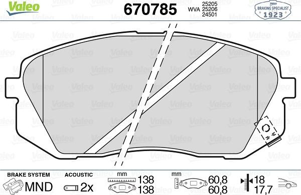 Valeo 670785 - Kit de plaquettes de frein, frein à disque cwaw.fr