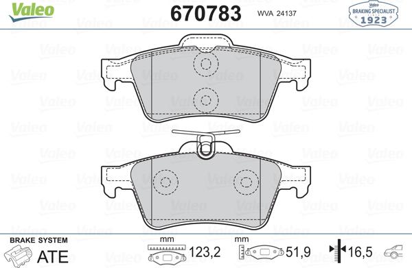 Valeo 670783 - Kit de plaquettes de frein, frein à disque cwaw.fr