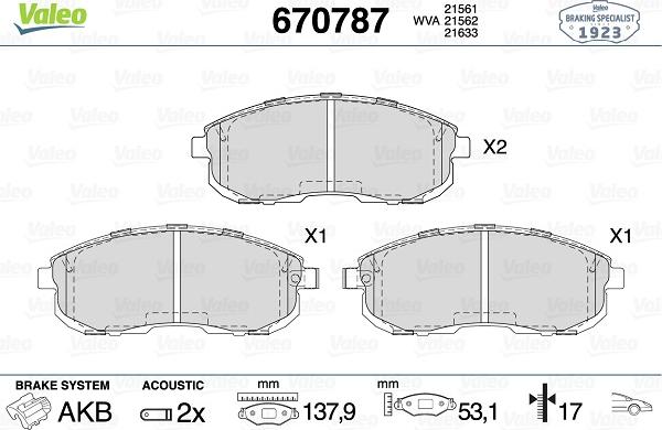 Valeo 670787 - Kit de plaquettes de frein, frein à disque cwaw.fr