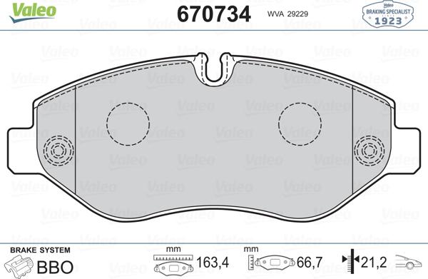 Valeo 670734 - Kit de plaquettes de frein, frein à disque cwaw.fr