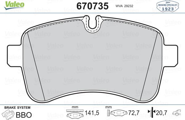 Valeo 670735 - Kit de plaquettes de frein, frein à disque cwaw.fr