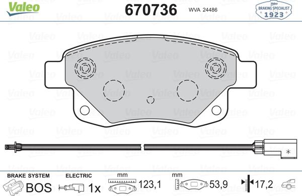 Valeo 670736 - Kit de plaquettes de frein, frein à disque cwaw.fr