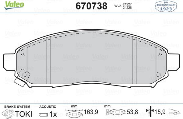 Valeo 670738 - Kit de plaquettes de frein, frein à disque cwaw.fr