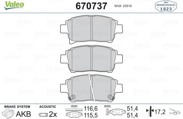 Valeo 670737 - Kit de plaquettes de frein, frein à disque cwaw.fr