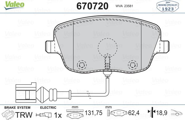 Valeo 670720 - Kit de plaquettes de frein, frein à disque cwaw.fr